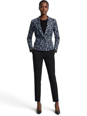 Grayse Pebbled Textured Leather Camouflage Fitted Blazer Jacket Black Blue XL